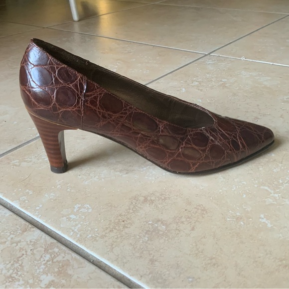 ‼️OFFERS Vintage Genuine Alligator Skin Heels Petra Italy 4.5 HTF Burgundy - Picture 8 of 16